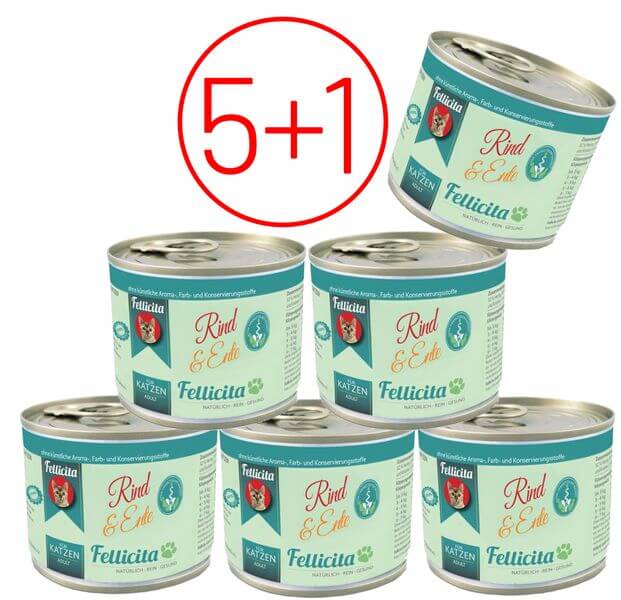 Fellicita Rind und Ente 6 x 200g Grüne Etiketten AKTION 5+1 Katzennassfutter