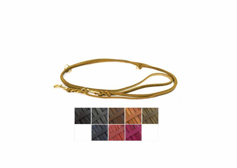 Fettlederleine geflochten in Wunschfarbe 15 mm Messing (gold) Blau