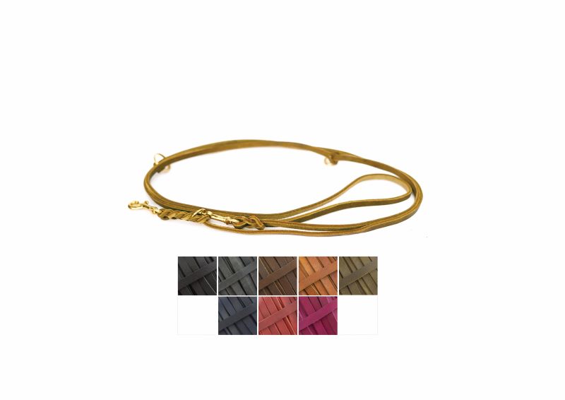 Fettlederleine geflochten in Wunschfarbe 8 mm Chrom (silber) Cognac