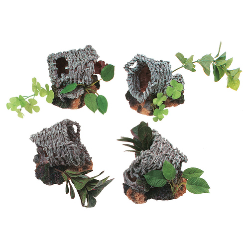 Flamingo Aquariendeko Korb mit Pflanze