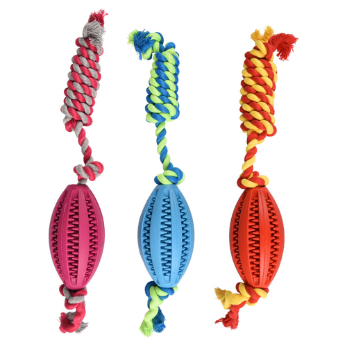 Flamingo Hundespielzeug Dental Gummi Rugbyball mit Seil Flamingo Hundespielzeug Dental Gummi Rugbyball mit Seil