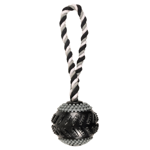 Flamingo Hundespielzeug TPR Gladiator Curling + Seil schwarz