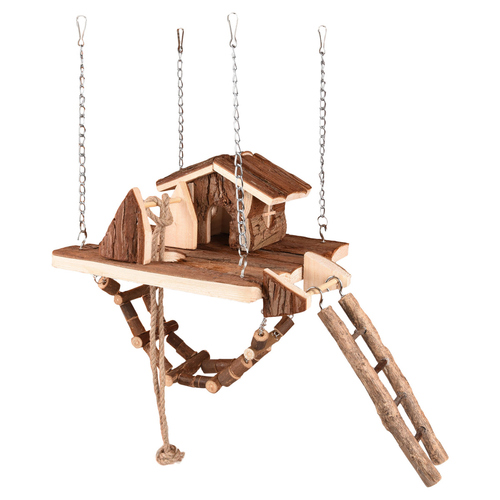 Flamingo Nagerspielzeug Hängebrücke + Haus aus Holz Milly