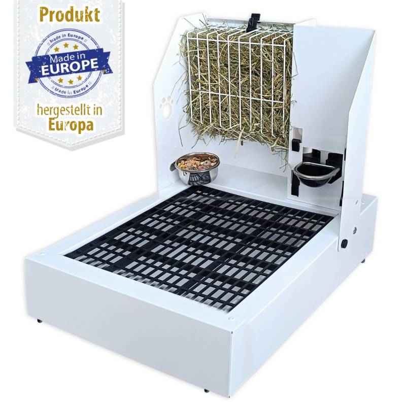 Futterstation aus Metall für Kaninchen mit integrierter Käfigtoilette - Heuraufe - Trinkflasche - Futternapf Futterstation aus Metall für Kaninchen mit integrierter Käfigtoilette - Heuraufe - Trinkflasche - Futternapf
