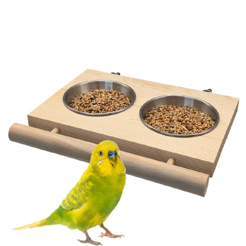 Futterstation für Vögel mit Sitzstange & 2 Edelstahlnäpfen - 20 x 16 cm Futterstation für Vögel mit Sitzstange & 2 Edelstahlnäpfen - 20 x 16 cm