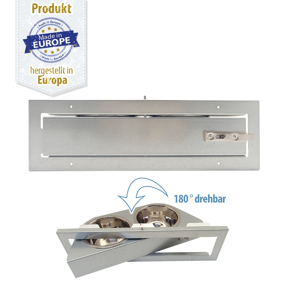 Futterstation schwenkbar Metall für Kaninchen - Einbausatz - 2x 300 ml Näpfe