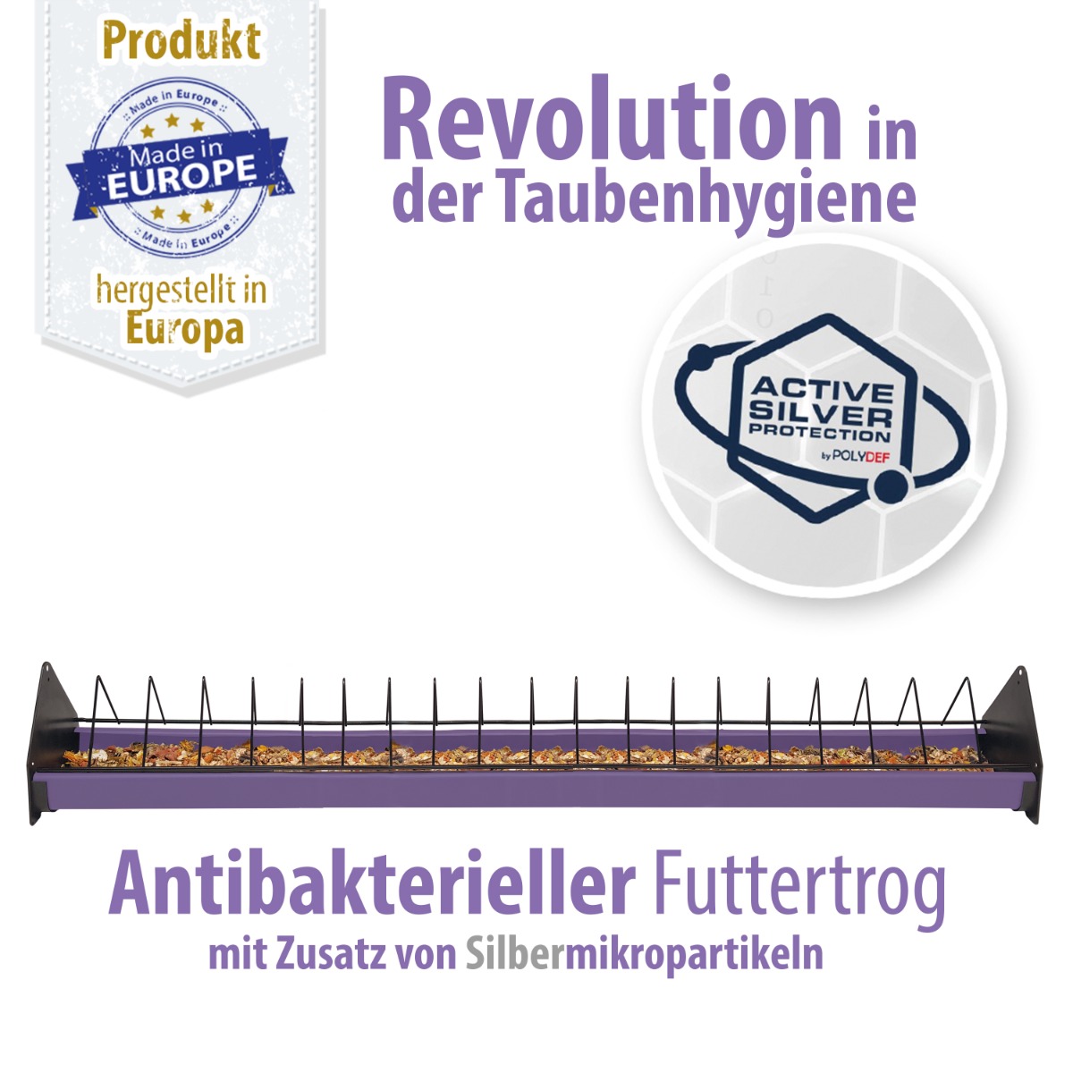 Futtertrog aus Kunststoff mit Fressgitter aus Metall - ANTIBAKTERIELL - 100 cm