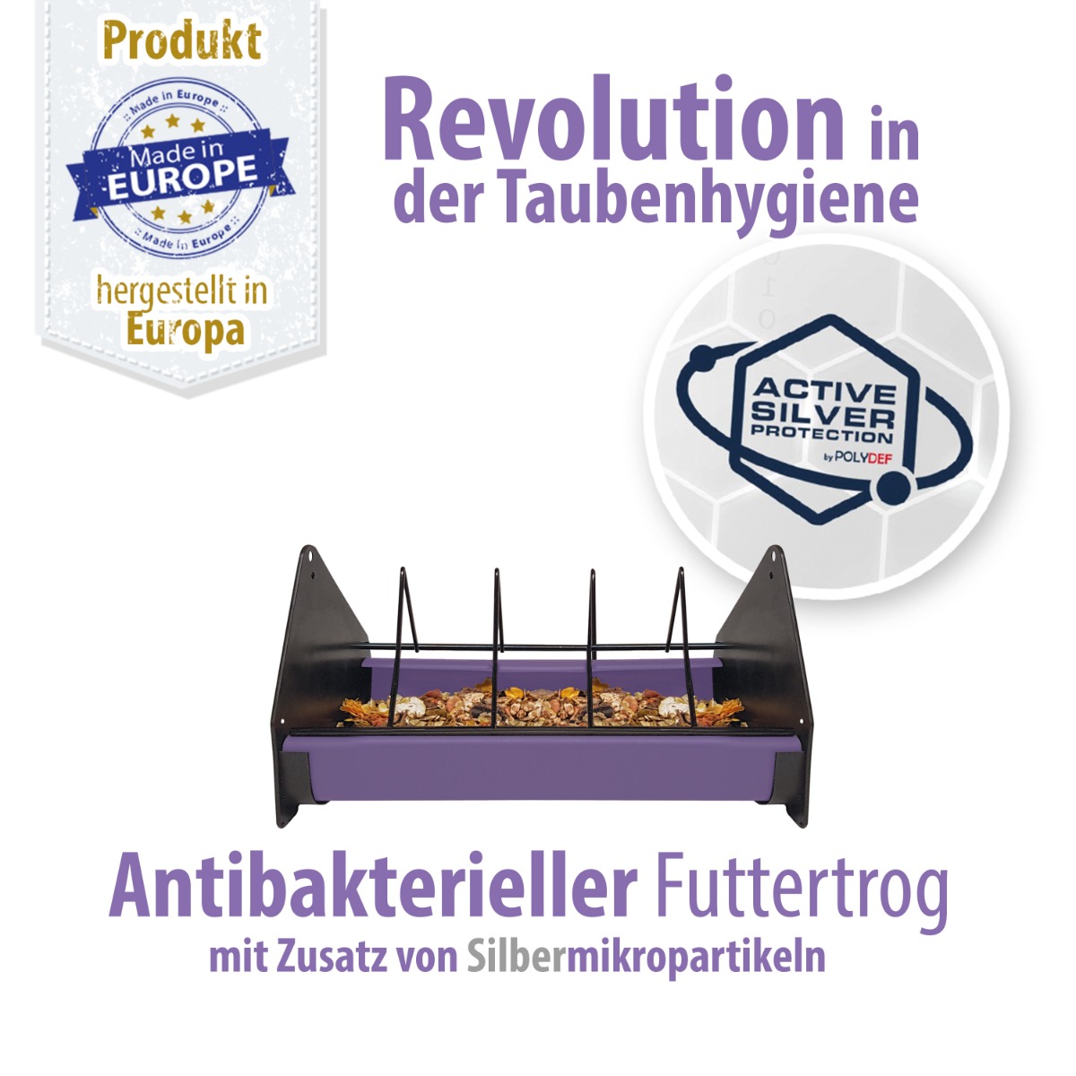 Futtertrog aus Kunststoff mit Fressgitter aus Metall - ANTIBAKTERIELL - 25 cm