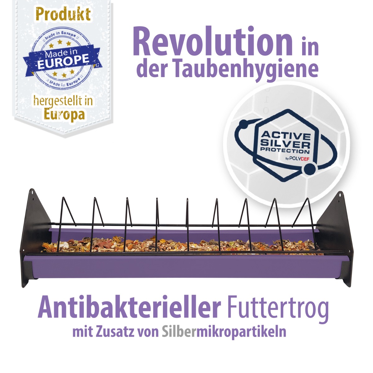 Futtertrog aus Kunststoff mit Fressgitter aus Metall - ANTIBAKTERIELL - 50 cm