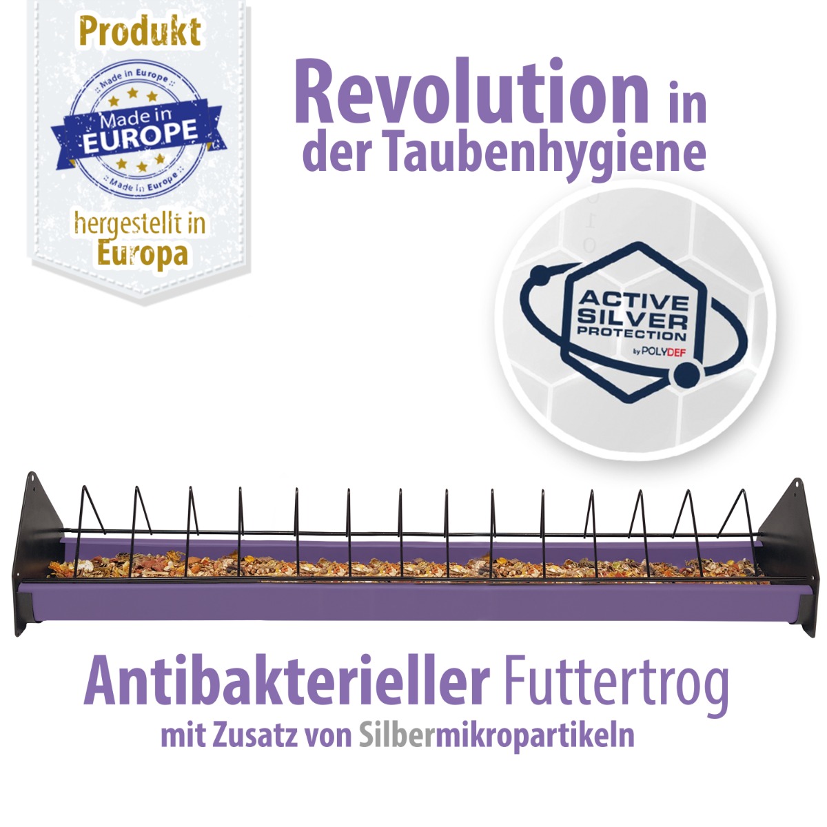 Futtertrog aus Kunststoff mit Fressgitter aus Metall - ANTIBAKTERIELL - 75 cm