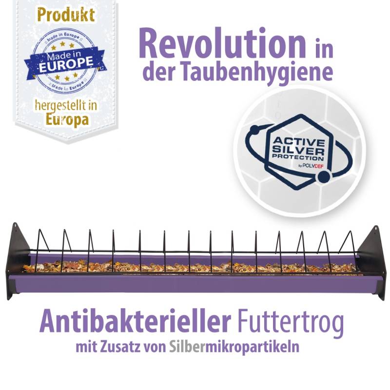 Futtertrog aus Kunststoff mit Fressgitter aus Metall - ANTIBAKTERIELL - 75 cm