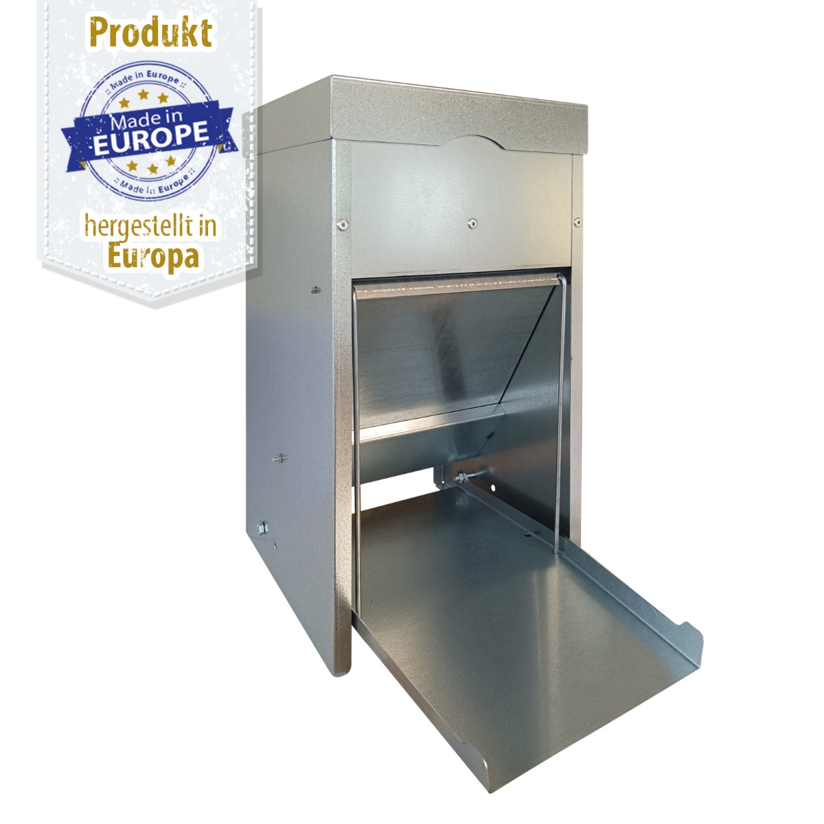 Geflügel Futterautomat verzinkt mit Trittklappe 8 kg - Hühner Futterautomat