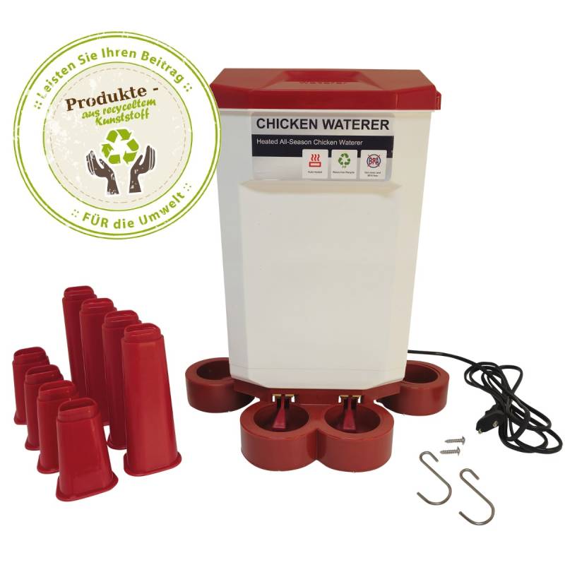 Geflügeltränke mit 4 Tränkebecken & Heizung - Recycling-11 Liter- Hühner Tränke