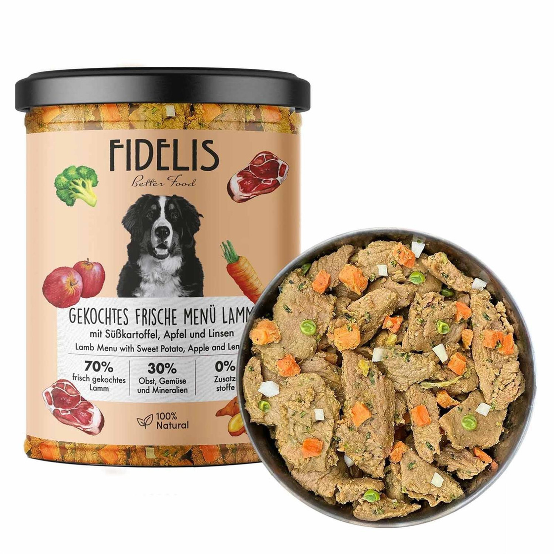 Gekochtes Frische-Men? Lamm mit S??kartoffel, Apfel und Linsen (Glas) - 400g