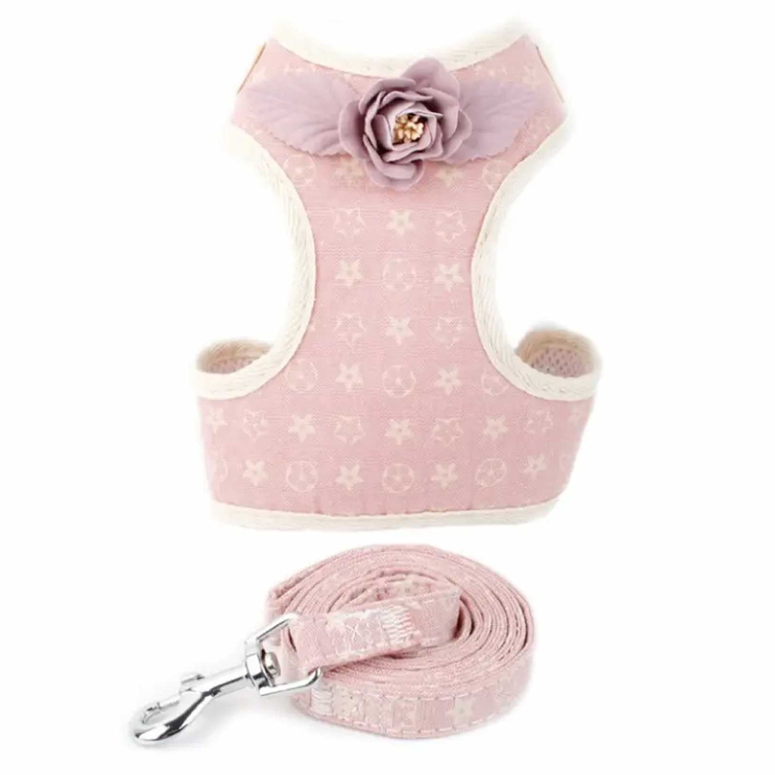 Geschirr f?r Hund und Katze mit Leine - M in rosa