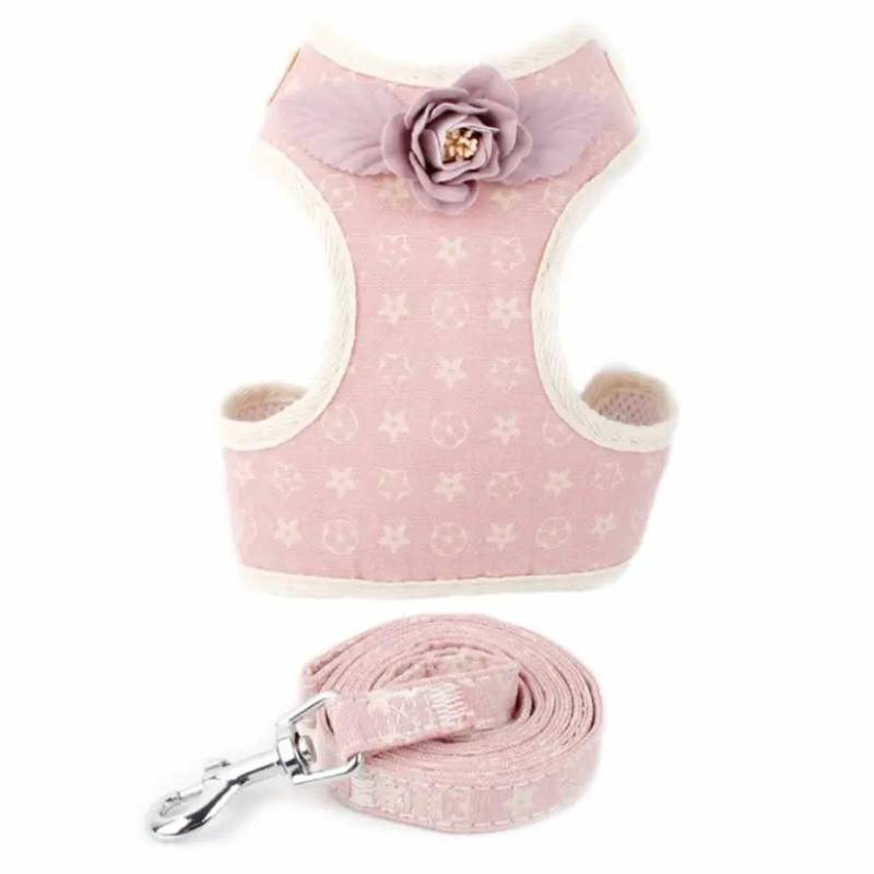 Geschirr f?r Hund und Katze mit Leine - M in rosa