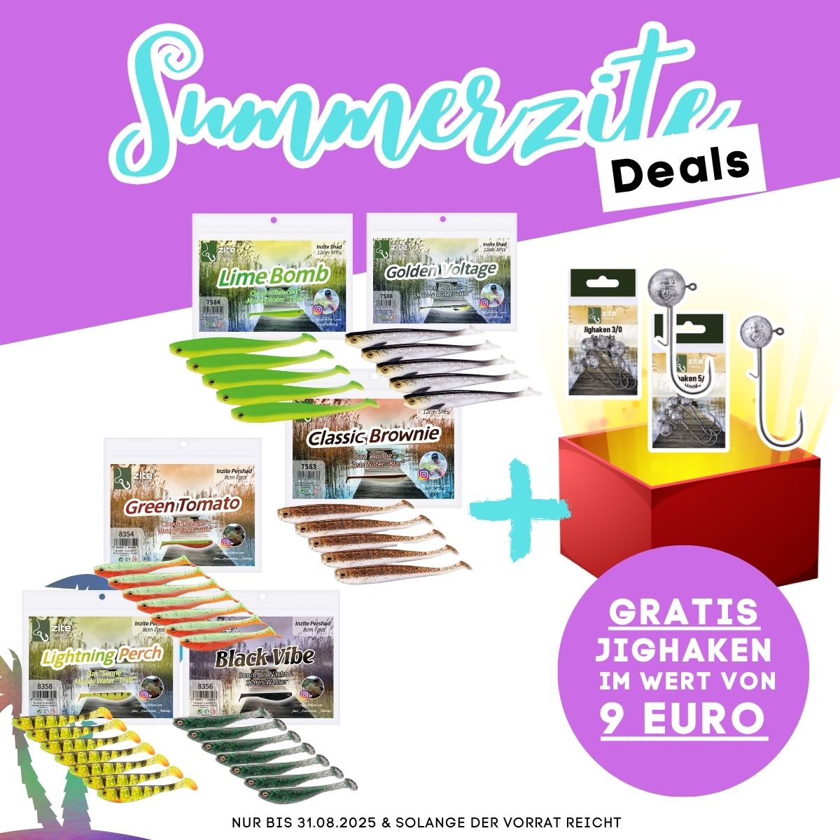 Gummifisch Starterset - Inzite Shad & Pershad je 3 Farben Gummiköder-Kombi für Zander & Barsch inkl. GRATIS Jighaken