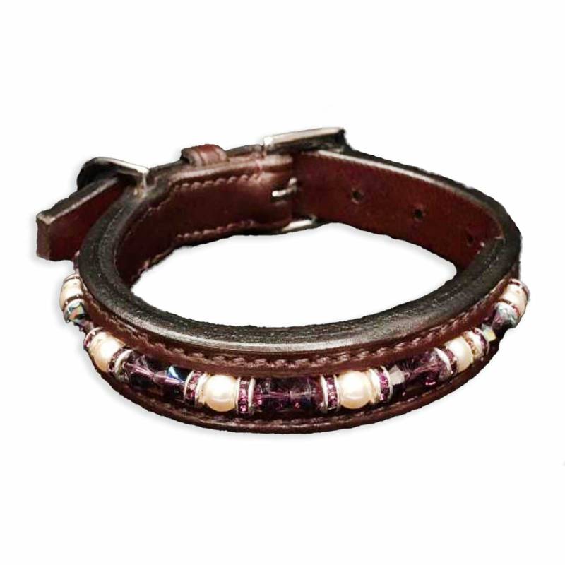 Halsband f?r Hunde aus Leder Havana braun mit glitzer Kristallen L