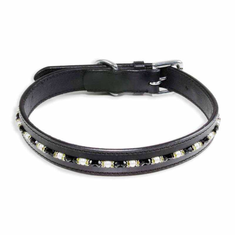 Halsband f?r Hunde aus Leder schwarz mit glitzer Kristallen M