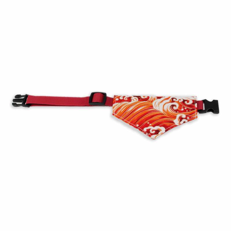 Halsband mit Hundehalstuch braun mit Roten Wellen