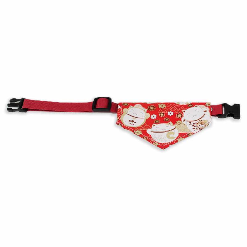 Halsband mit Hundehalstuch mit Roten Gl?ckskatzen