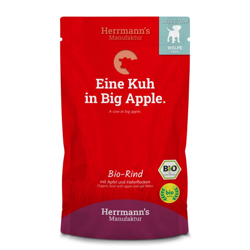 Herrmanns BIO Welpe Bio-Rind, Apfel, Karotte Haferflocken - Sparpaket: 12 x 400g
