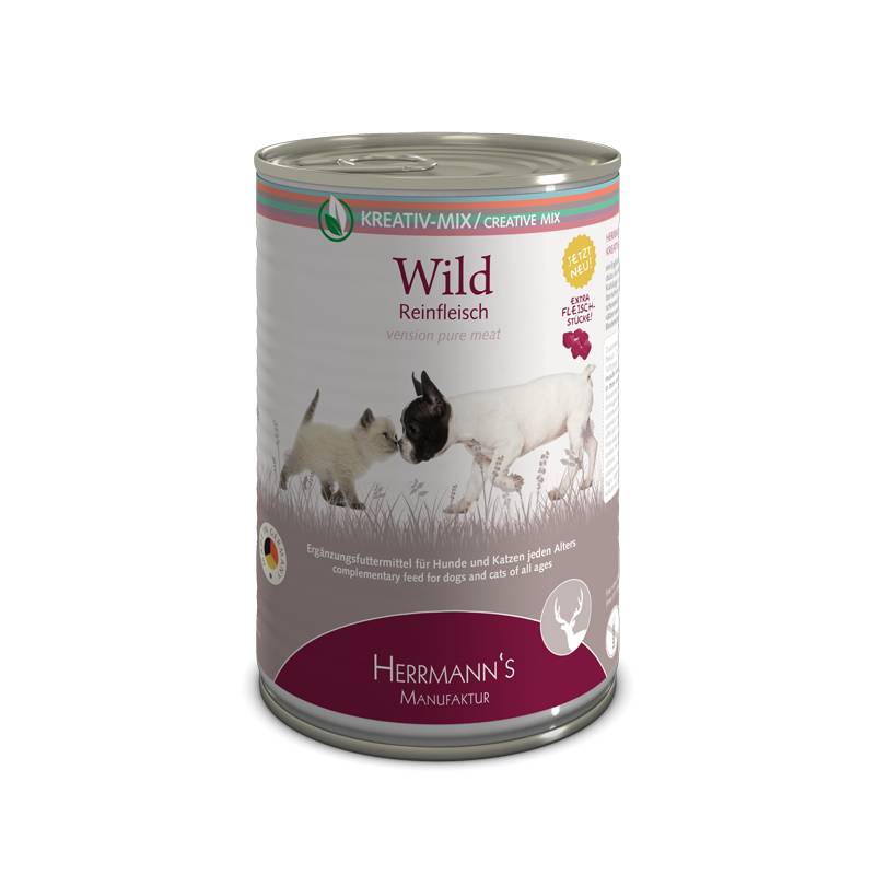 Herrmanns Reinfleisch Nassfutter für Hunde Wild - Sparpaket: 6 x 800g