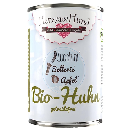 HerzensHund Bio-Huhn mit Bio-Zucchini getreidefrei 400 g - 12 Stück