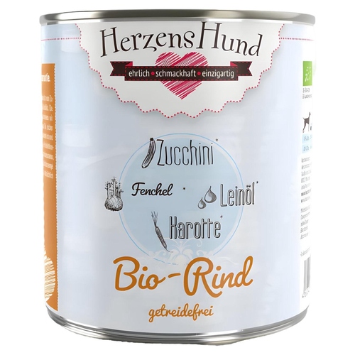 HerzensHund Bio-Rind mit Bio-Zucchini getreidefrei 800 g - 6 Stück