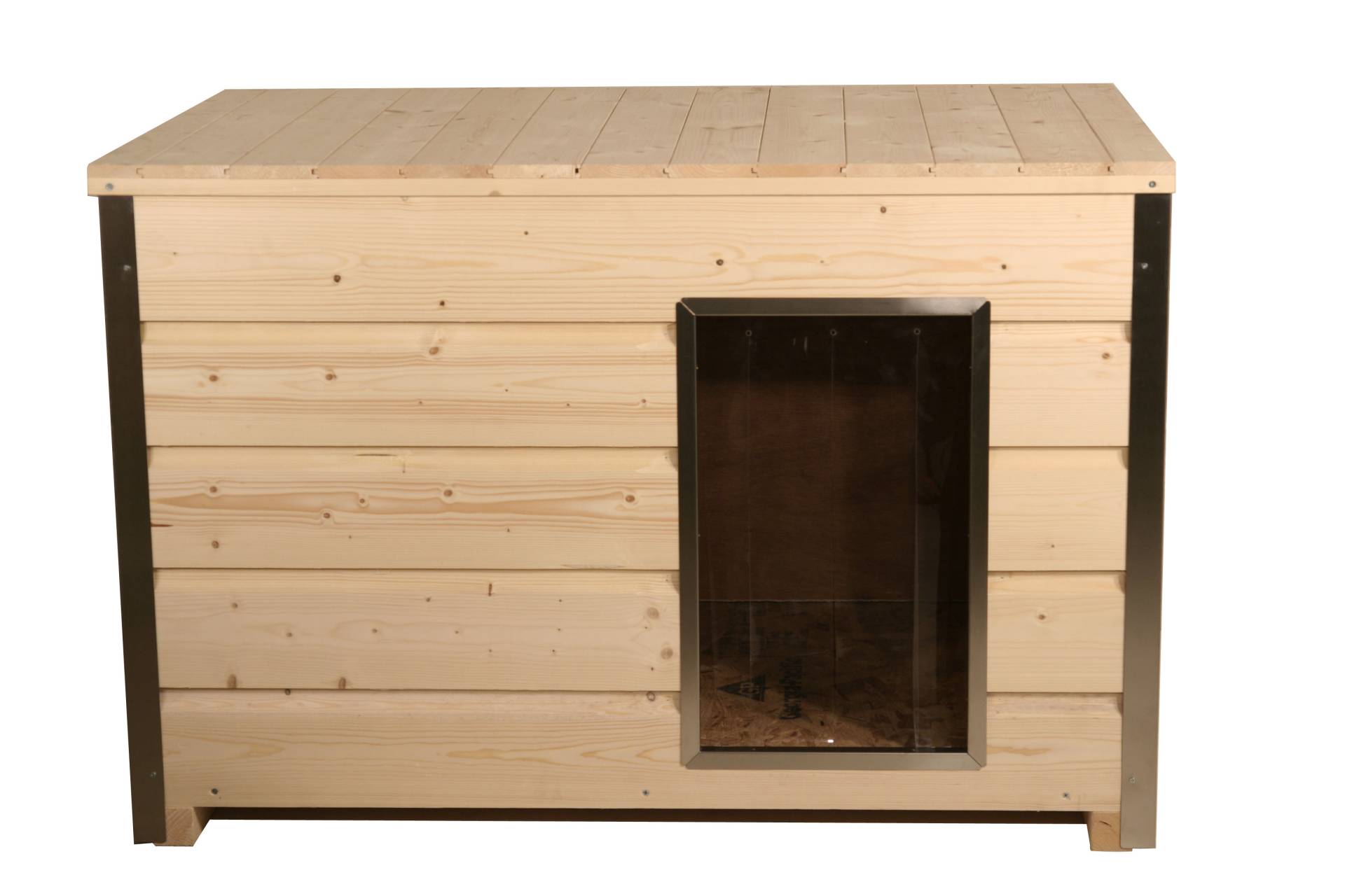 Holz-Hundehütte mit 30 mm Isolierung und Flachdach, naturbelassen, 116,5 x 78 x ...