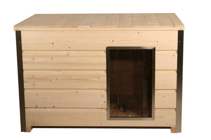 Holz-Hundehütte mit 30 mm Isolierung und Flachdach, naturbelassen, 116,5 x 78 x ...