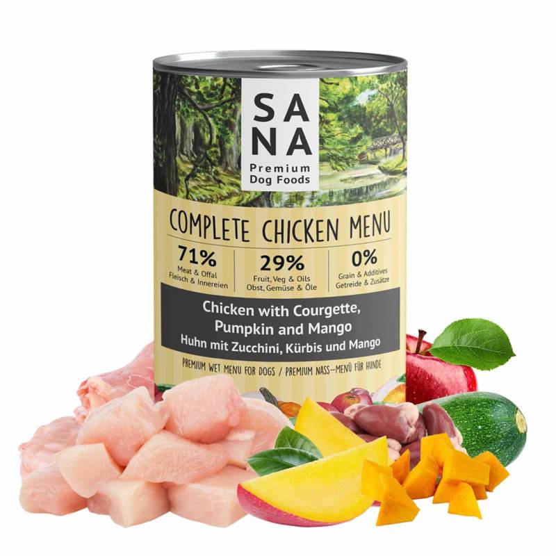 Huhn mit Zucchini, K?rbis und Mango