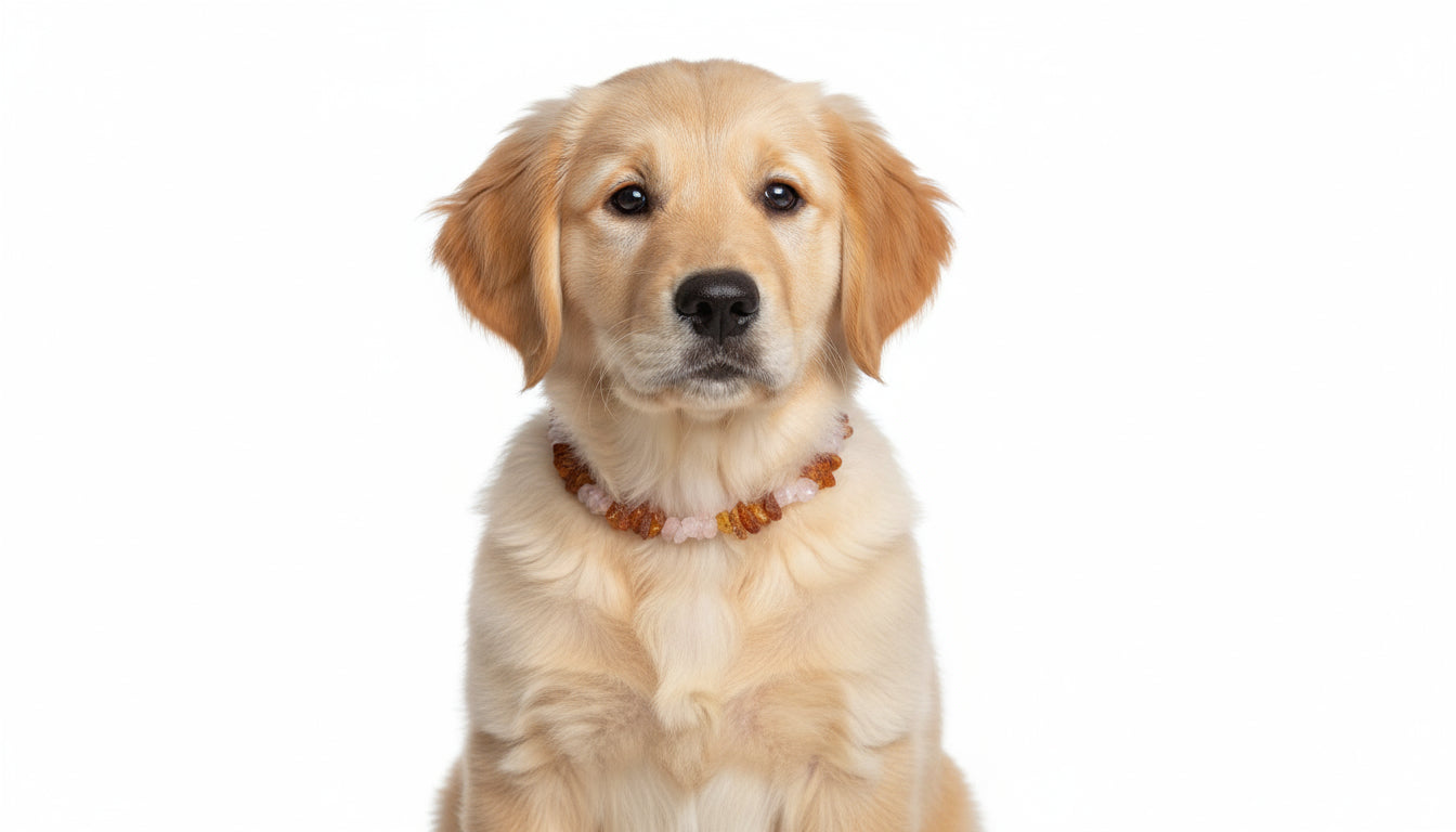 Hunde Bernsteinkette Flexi mit Rosenquarz - 50-60cm