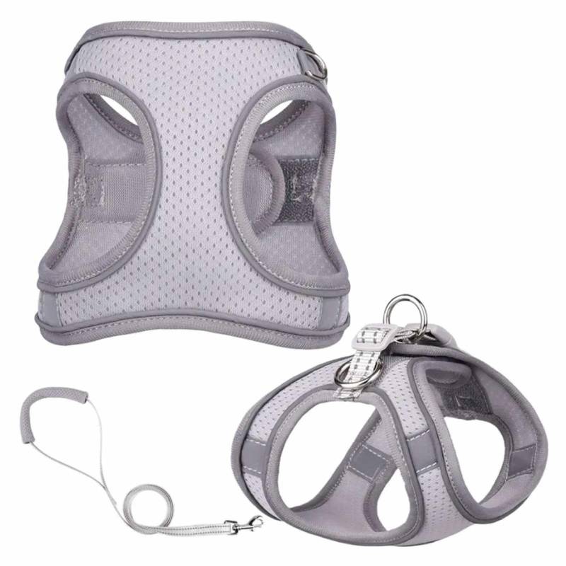 Hunde Geschirr Set mit Leine - XL in grau