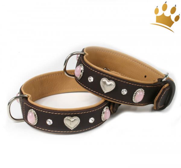 Hunde-Lederhalsband Silver Heart Pink Hunde-Lederhalsband Silver Heart Pink