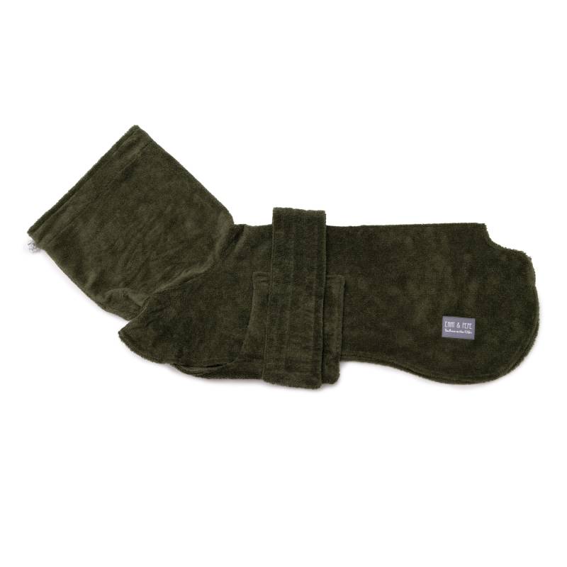Hundebademantel aus Bambusfaser Olive XS long Hundebademantel aus Bambusfaser Olive XS long von EMMY&PEPE