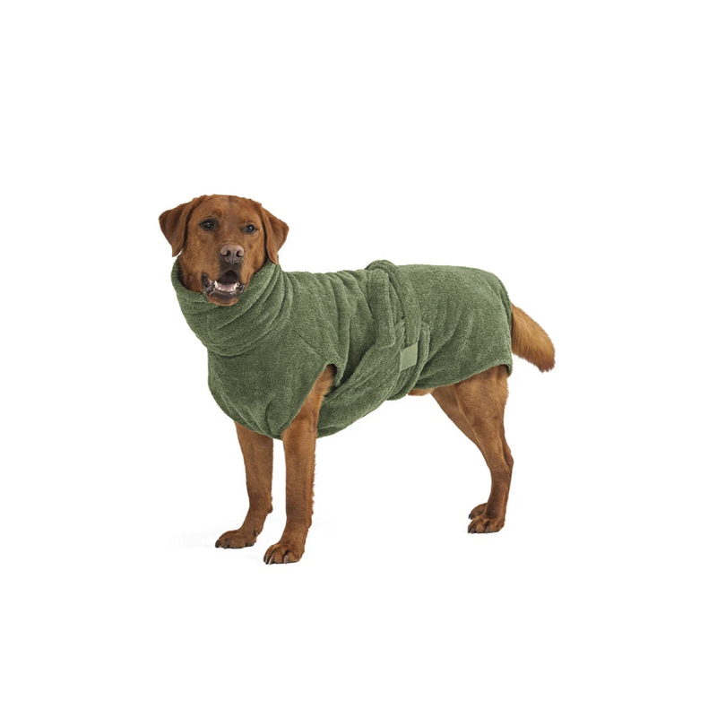 Hundebademantel aus Bio-Baumwolle Olive L