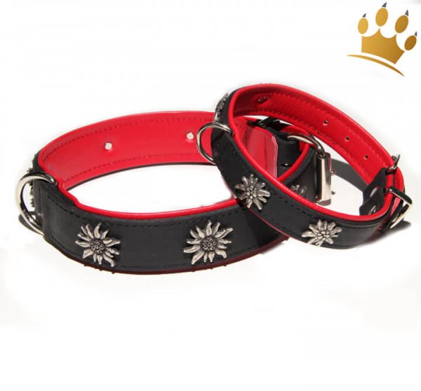 Hundehalsband Edelweiß Tirol Schwarz/Rot Hundehalsband Edelweiß Tirol Schwarz/Rot