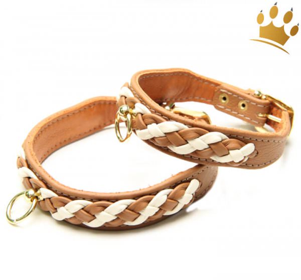 Hundehalsband Empire Double Cognac-Creme