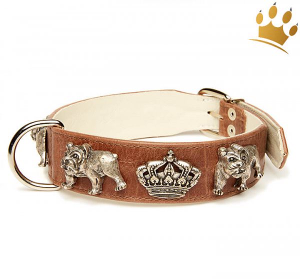 Hundehalsband English Bulldog Napolitano Croc Cognac