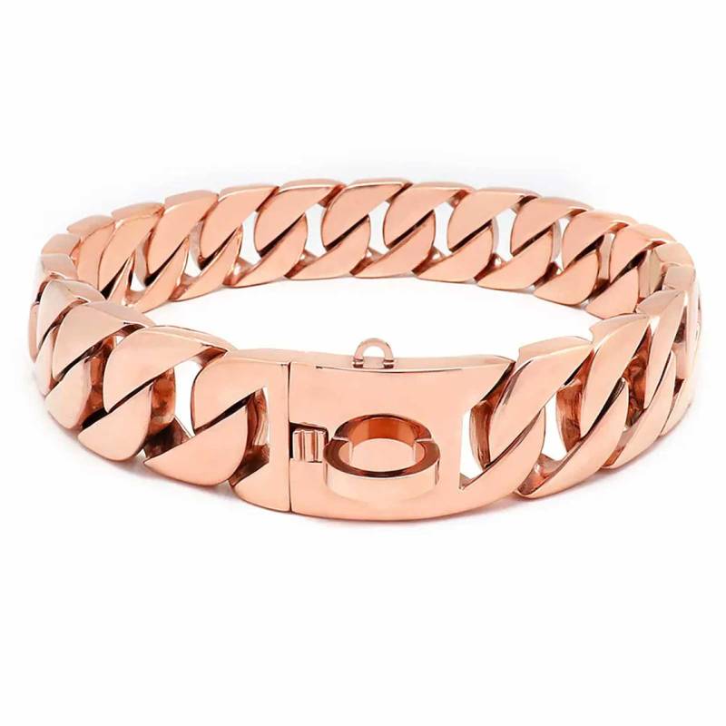 Hundehalsband aus Edelstahl Hundekette Rose-Gold plattiert 32mm breit - XXL-XL - 28inch/70cm