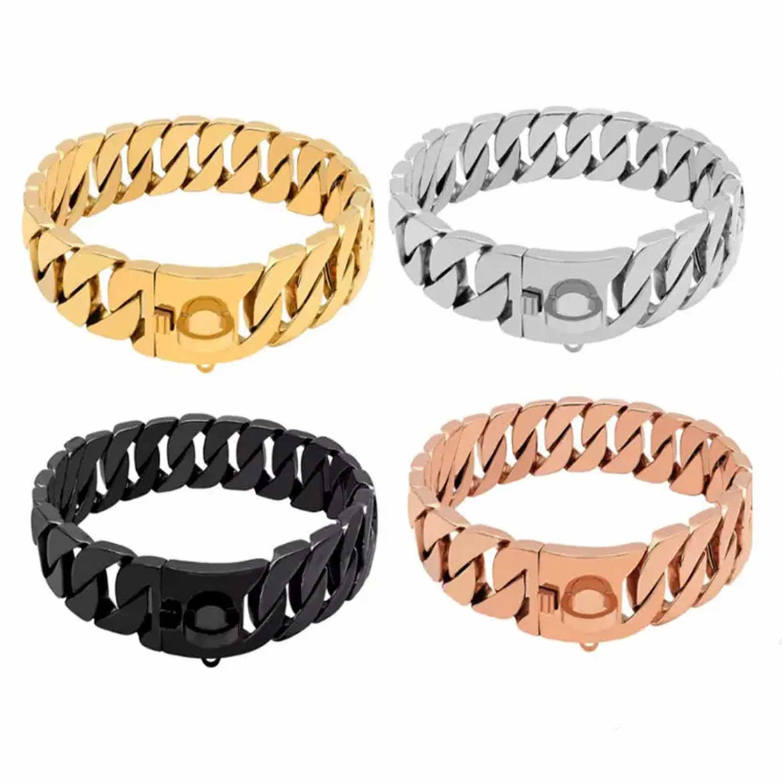 Hundehalsband aus Edelstahl Hundekette Silber plattiert 32mm breit - XXL-XL - 28inch/70cm