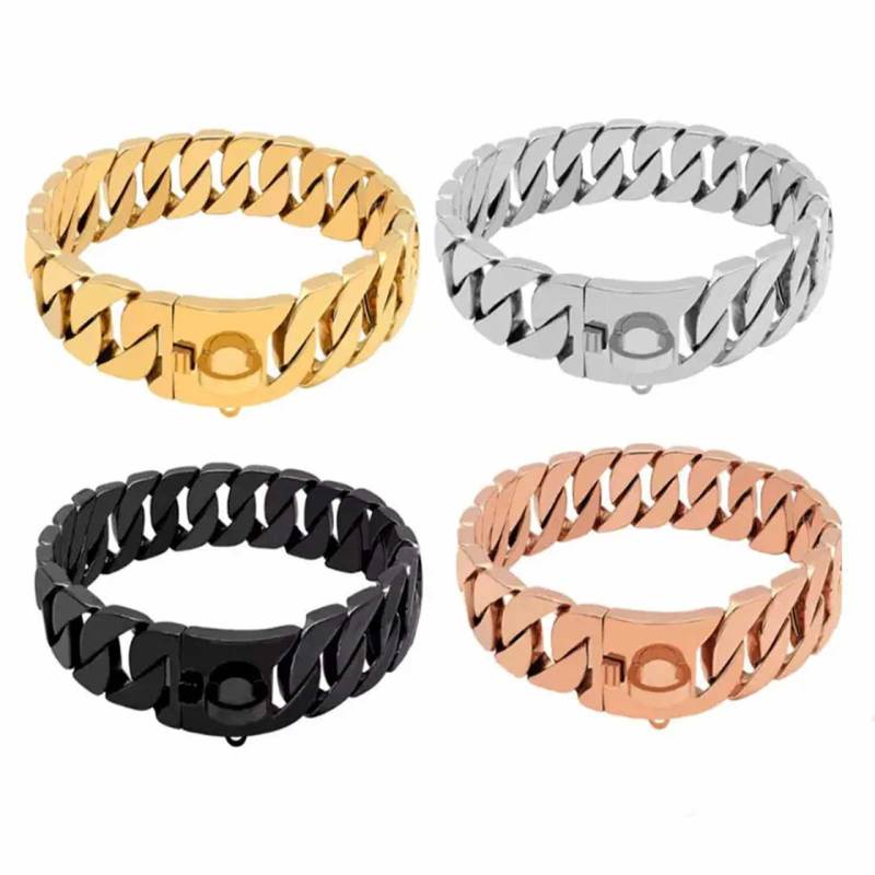 Hundehalsband aus Edelstahl Hundekette Silber plattiert 32mm breit - XXL-XL - 28inch/70cm
