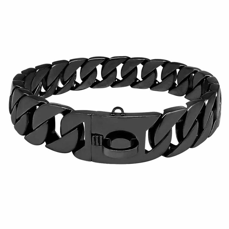 Hundehalsband aus Edelstahl Hundekette schwarz plattiert 32mm breit - XXL-XL - 28inch/70cm