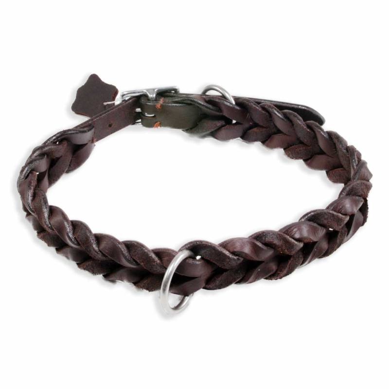 Hundehalsband aus Leder braun geflochten M