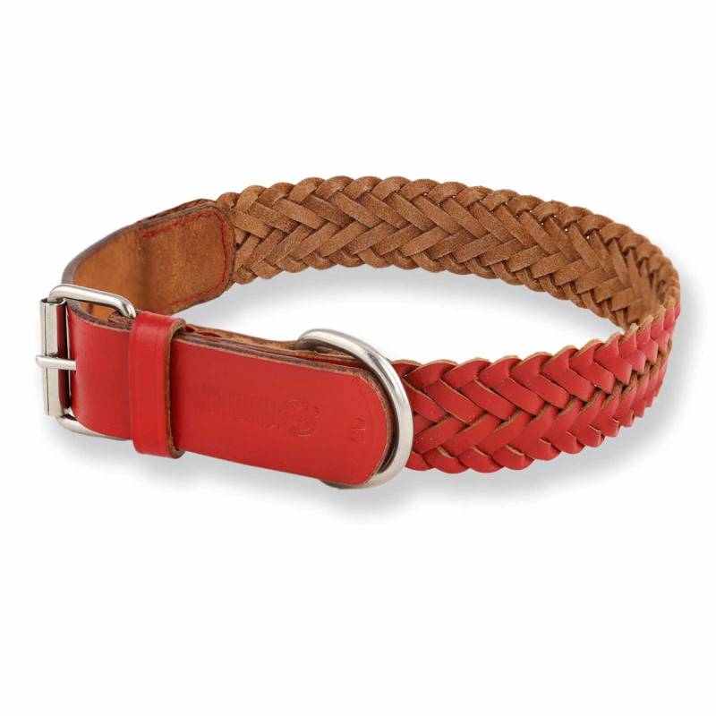 Hundehalsband aus Leder geflochten rot M