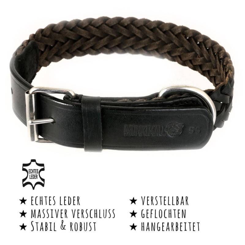 Hundehalsband aus Leder geflochten schwarz XS-S