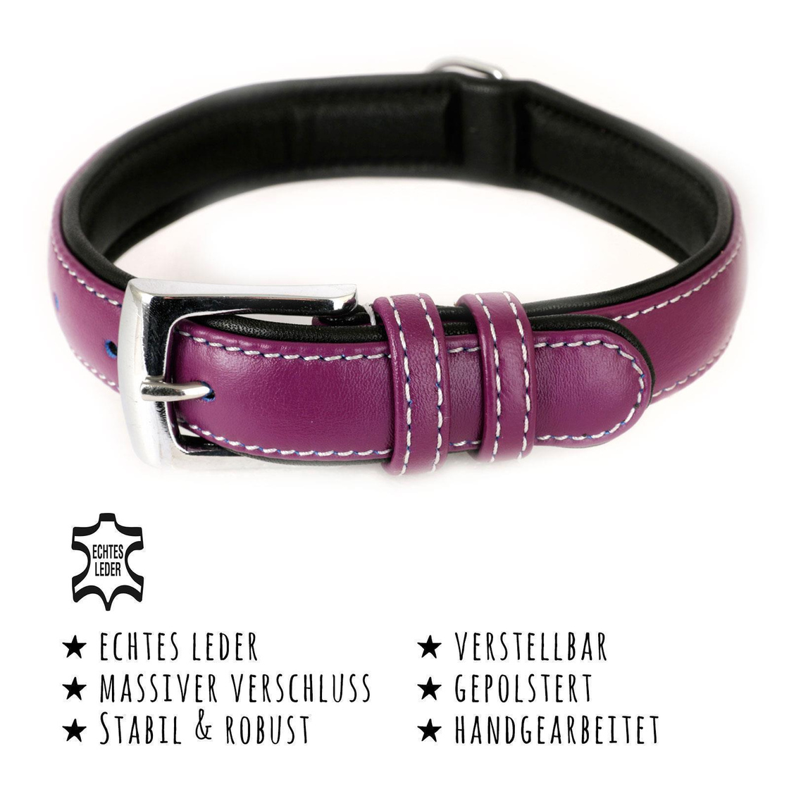 Hundehalsband aus Leder lila gepolstert S