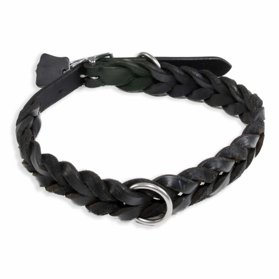 Hundehalsband aus Leder schwarz geflochten XL-L