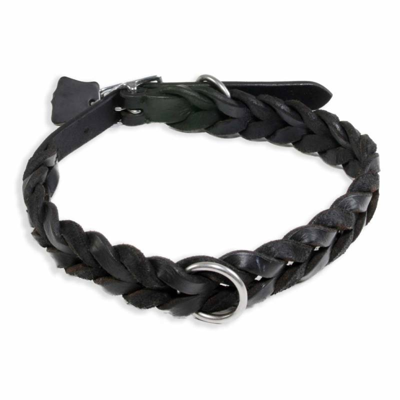 Hundehalsband aus Leder schwarz geflochten XL-L